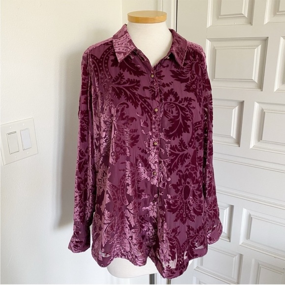 NWT Soft Surroundings Floreat Velvet Shirt Purple Plum Wine Button Top Large 2X - Picture 15 of 15